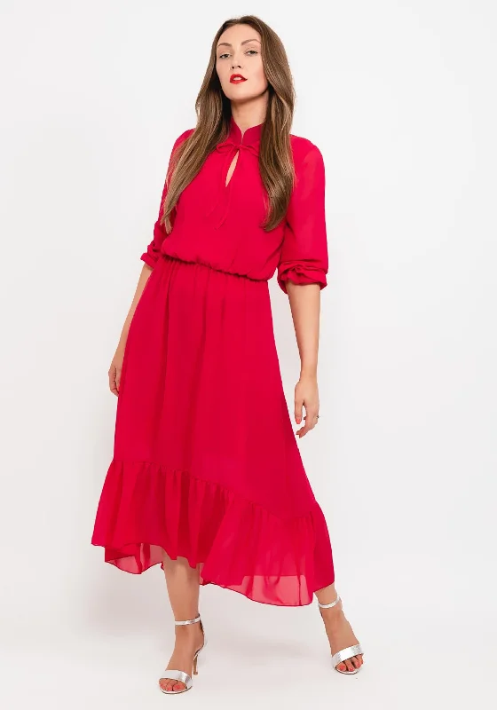80s - inspired power - dressing midi dress with a bold styleRena by Coco Doll Lille Dipped Midi Dress, Pink