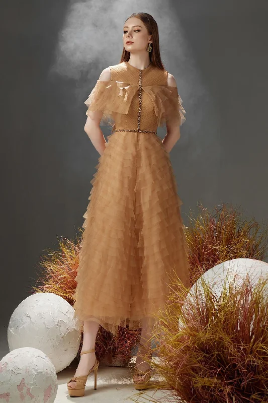 Luxury midi dress made from premium materialsReynolds Layered Cold Shoulder Sleeved Organza Midi Dress Luxury midi dress made from premium materialsReynolds Layered Cold Shoulder Sleeved Organza Midi Dress