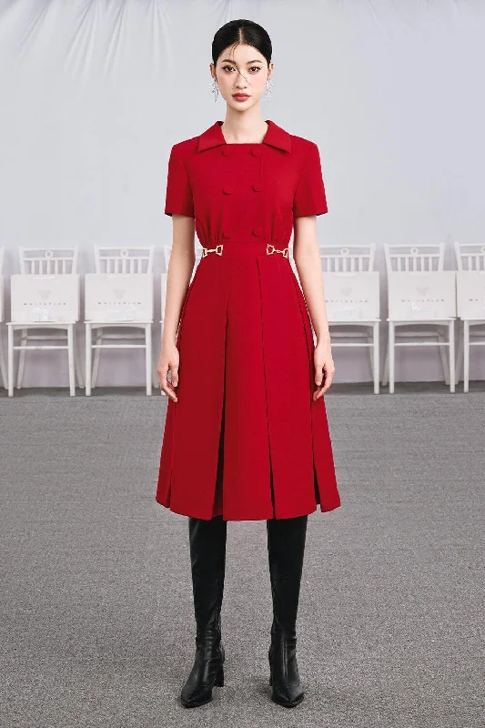 Midi dress for a shopping spree while remaining comfortable on your feetRibbon A-line Box Pleated Cotton Midi Dress Midi dress for a shopping spree while remaining comfortable on your feetRibbon A-line Box Pleated Cotton Midi Dress