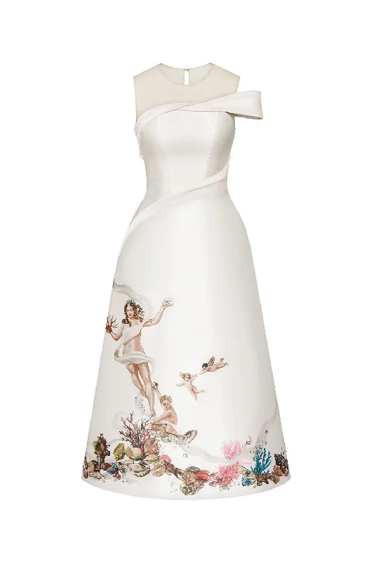Party Dresses with Sequined Star Motifs and Sheer Sleeve and Ruffled Hem for Ladies' Celestial and Flirty LookRichiamo A-line Waist Pleated Taffeta Calf Length Dress Party Dresses with Sequined Star Motifs and Sheer Sleeve and Ruffled Hem for Ladies' Celestial and Flirty LookRichiamo A-line Waist Pleated Taffeta Calf Length Dress