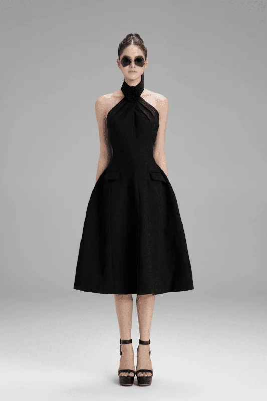 Ruched midi dress for a figure - hugging and flattering fitRiley A-line Crossover Neck Polycotton Midi Dress
