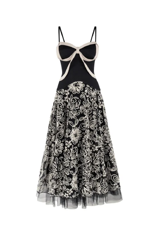 Midi dress for evening events when paired with the right accessoriesRosa A-line Semi-Heart Neck Polyester Lace Midi Dress