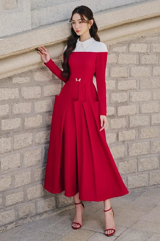 Cape - sleeve midi dress for a unique and stylish appearanceRossa A-line Collared Neck Cotton Polyester Midi Dress