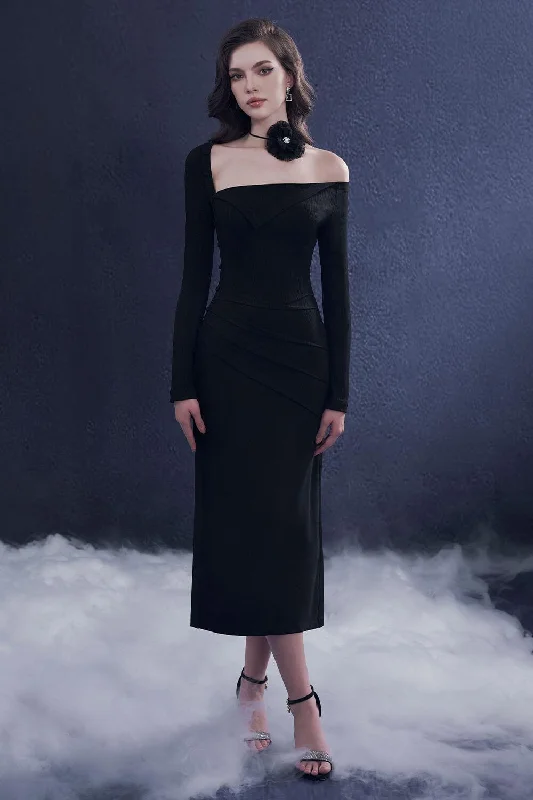 Ruffled hem midi dress for a charming and playful vibeSculpta Sheath Slit Hem Wool Midi Dress Ruffled hem midi dress for a charming and playful vibeSculpta Sheath Slit Hem Wool Midi Dress
