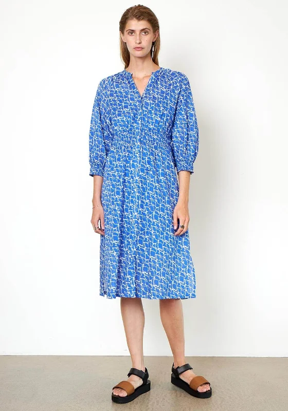Ruffled - sleeve midi dress for a charming and playful lookSecond Female Dayly Volume Sleeve Shirt Midi Dress, Blue & White