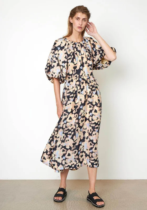 Cape - sleeve midi dress for a unique and stylish appearanceSecond Female Ruth Volume Sleeve Midi Dress, Black Multi