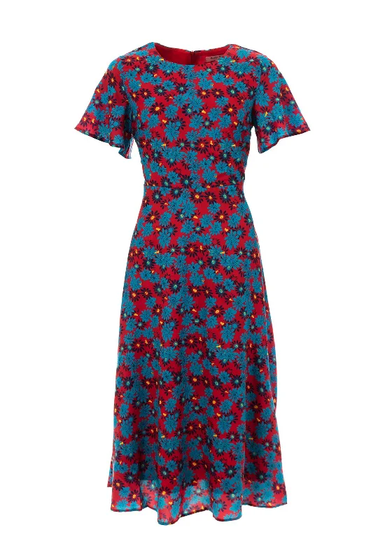 Midi dress for a photoshoot to create a stylish and memorable lookSeventy1 Angel Sleeve Daisy Print Midi Dress, Red Multi