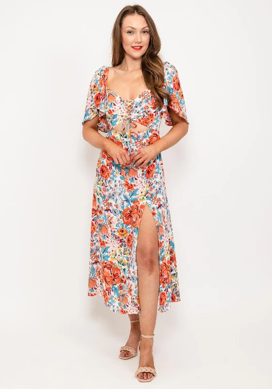 Midi dress for a church service in a more relaxed and modern churchSeventy1 Floral Cut Out Midi Dress, Ecru Multi Midi dress for a church service in a more relaxed and modern churchSeventy1 Floral Cut Out Midi Dress, Ecru Multi