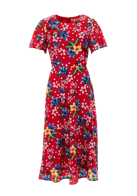 Plus size A - line midi dress with a flattering fitSeventy1 Floral & Dot Print Midi Dress, Red Multi