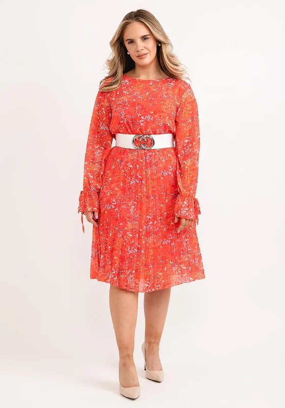 Puff - sleeve midi dress for a feminine and voluminous styleSeventy1 One Size Abstract Round Neck Midi Dress, Orange