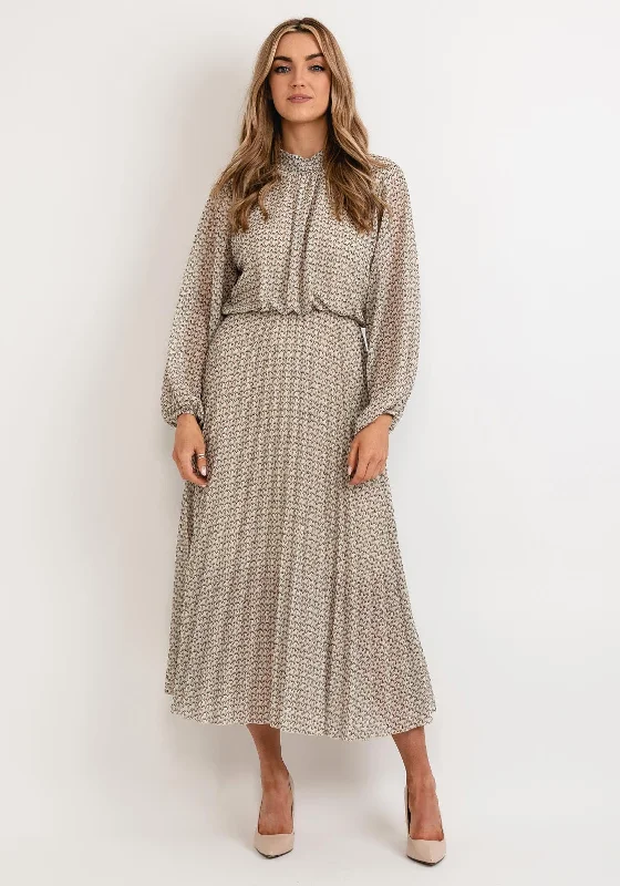 Belted midi dress to cinch the waist and enhance the figureSeventy1 One Size Blouson Waist Midi Dress, Beige Multi