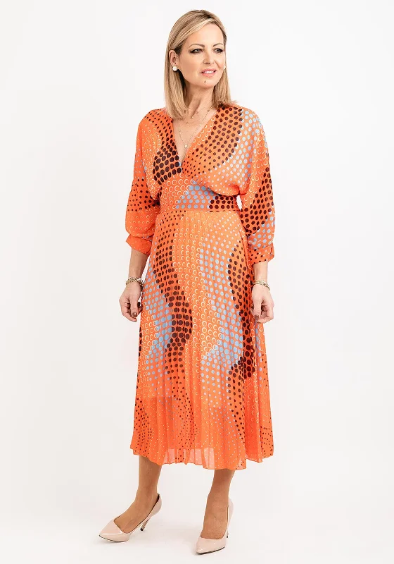 Velvet midi dress for a luxurious and soft feelSeventy1 One Size Multi Circle Print Pleated Midi Dress, Orange Multi