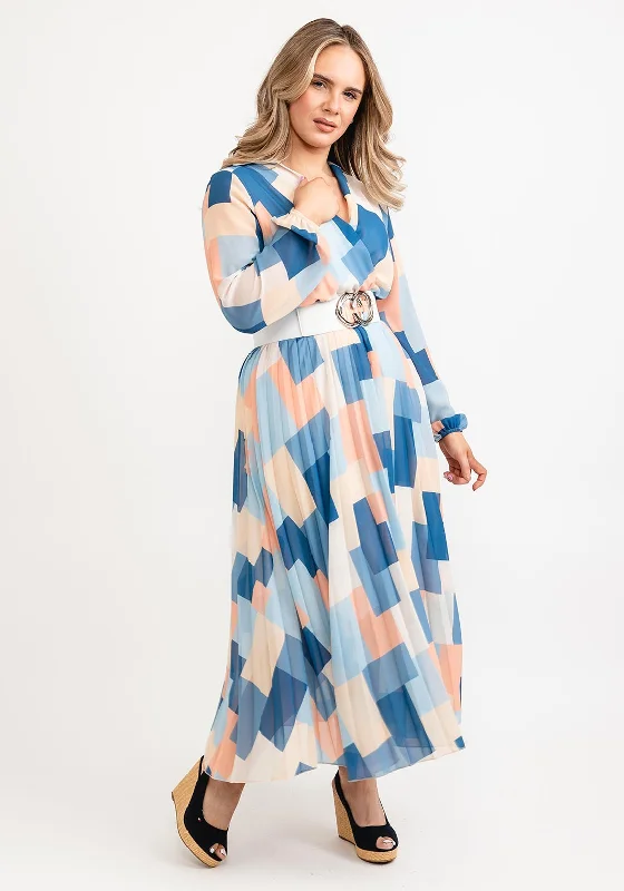 Ruched midi dress for a figure - hugging and flattering fitSeventy1 One Size Pastel Print Midi Dress, Blue Multi
