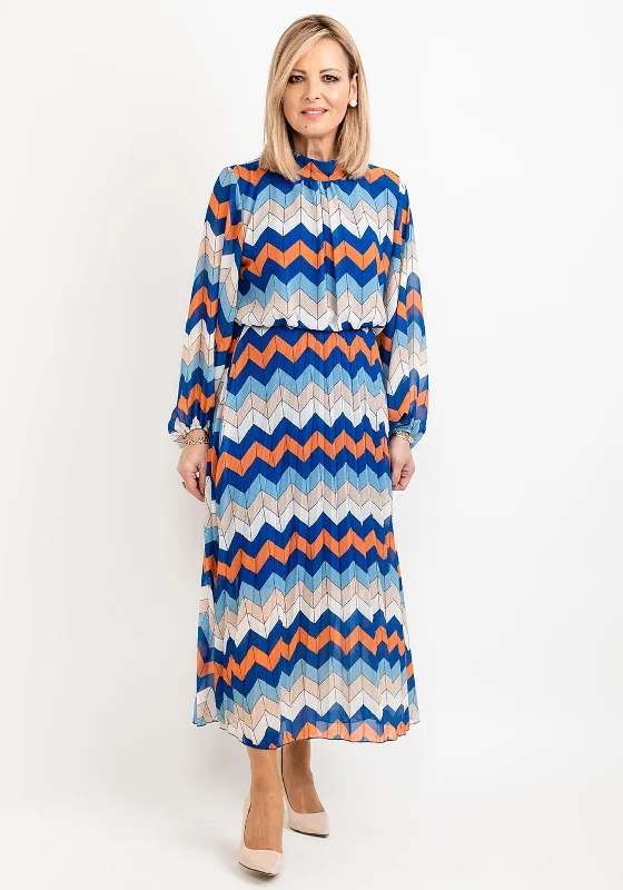 Stretch - fabric midi dress for a flexible and body - hugging fitSeventy1 One Size Patterned Blouson Waist Midi Dress, Blue Multi