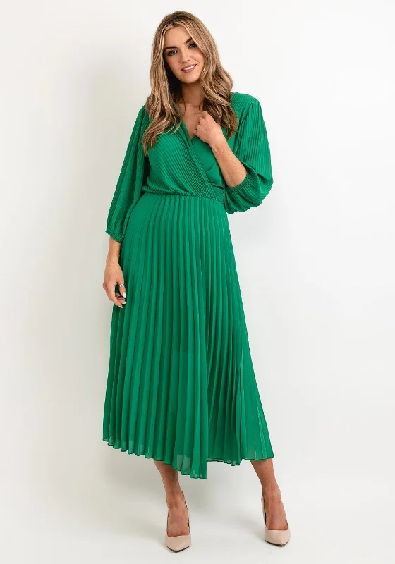 Drawstring - waist midi dress for a customizable and comfortable fitSeventy1 One Size Pleated Wrap Midi Dress, Emerald Green