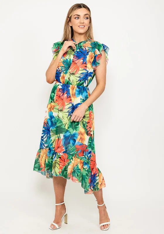 Sheer - sleeved midi dress for an alluring and glamorous effectSeventy1 Tropical Floral Midi Dress, Blue Multi Sheer - sleeved midi dress for an alluring and glamorous effectSeventy1 Tropical Floral Midi Dress, Blue Multi