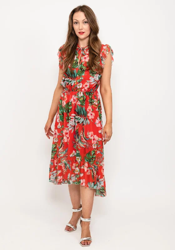 Midi dress for a barbecue with friends and familySeventy1 Tropical Floral Midi Dress, Red Midi dress for a barbecue with friends and familySeventy1 Tropical Floral Midi Dress, Red