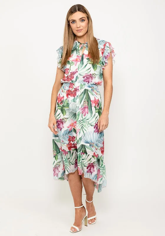 Maxi - length midi dress with a flowing silhouetteSeventy1 Tropical Floral Midi Dress, White Multi Maxi - length midi dress with a flowing silhouetteSeventy1 Tropical Floral Midi Dress, White Multi