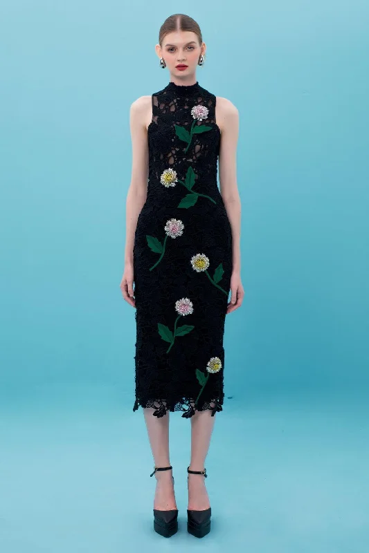 Cut - out midi dress for a daring and edgy lookSevyn Pencil Embroidered Lace Midi Dress