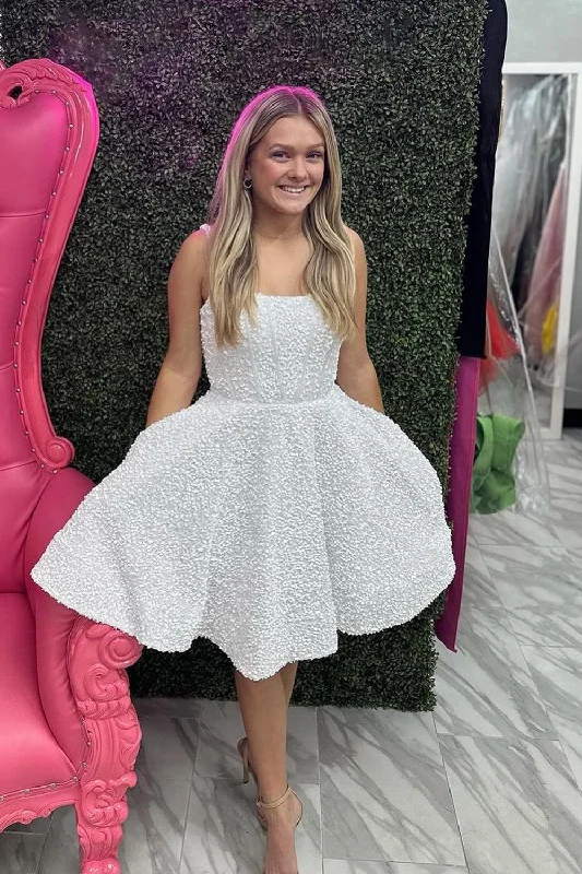 Party Dresses with Embroidered Birds and Sequined Floral Motifs for Ladies' Nature Inspired and Elegant LookSparkly White A-Line Sequins Corset Lace-Up Short Prom Dress Party Dresses with Embroidered Birds and Sequined Floral Motifs for Ladies' Nature Inspired and Elegant LookSparkly White A-Line Sequins Corset Lace-Up Short Prom Dress