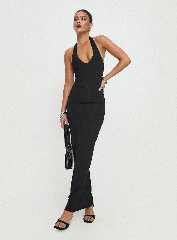Taffeta Party Dresses with Pleated Bodice for Ladies' Structured and Formal LookSpicy Maxi Dress Black