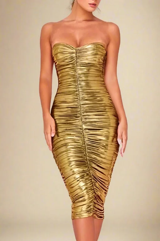 Sheath Style Velvet Party Dresses for Ladies' Evening GalasTerese Bodycon Wrap Dress - Gold Sheath Style Velvet Party Dresses for Ladies' Evening GalasTerese Bodycon Wrap Dress - Gold