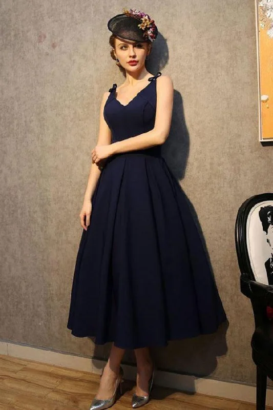 Sleeveless Chiffon Party Dresses with Slit for Ladies' Cocktail PartiesVintage V Neck Navy Blue Satin Homecoming Dresses Party Dresses PG183 Sleeveless Chiffon Party Dresses with Slit for Ladies' Cocktail PartiesVintage V Neck Navy Blue Satin Homecoming Dresses Party Dresses PG183