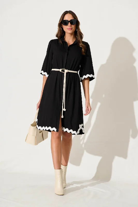 Party Dresses with Beaded Floral Wreath on the Bodice and High Low Hem for Ladies' Delicate and Dramatic LookWatsonia Midi Shirt Dress In Black With Ric Rac Trim Party Dresses with Beaded Floral Wreath on the Bodice and High Low Hem for Ladies' Delicate and Dramatic LookWatsonia Midi Shirt Dress In Black With Ric Rac Trim