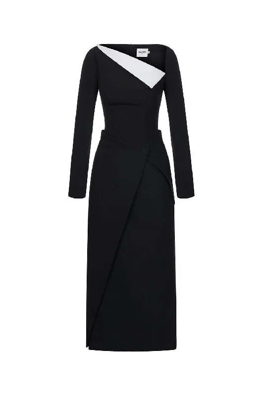 90s - inspired grunge midi dress with a casual and edgy lookWendy Sheath Asymmetric Neck Polycotton Midi Dress