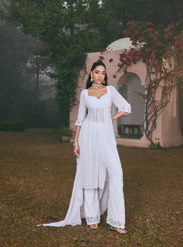 Strapless Party Dresses with Beaded Bodice for Ladies' Special OccasionsNafisa White Georgette Anarkali Set Strapless Party Dresses with Beaded Bodice for Ladies' Special OccasionsNafisa White Georgette Anarkali Set