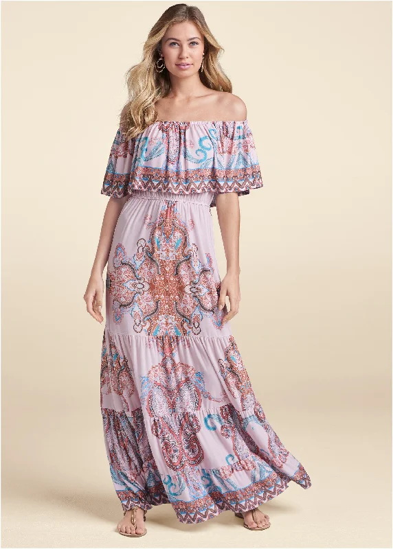 Party Dresses with Pleated Tulle Skirt and Sequined Geometric Shapes for Ladies' Princess and Modern LookWandering Goddess Dress - Blush Multi