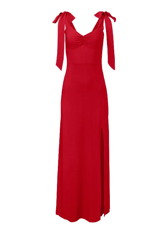 Halter Neck Party Dresses with Ruffled Hem for Ladies' Summer CelebrationsTie Shoulder Maxi Dress - Red Halter Neck Party Dresses with Ruffled Hem for Ladies' Summer CelebrationsTie Shoulder Maxi Dress - Red