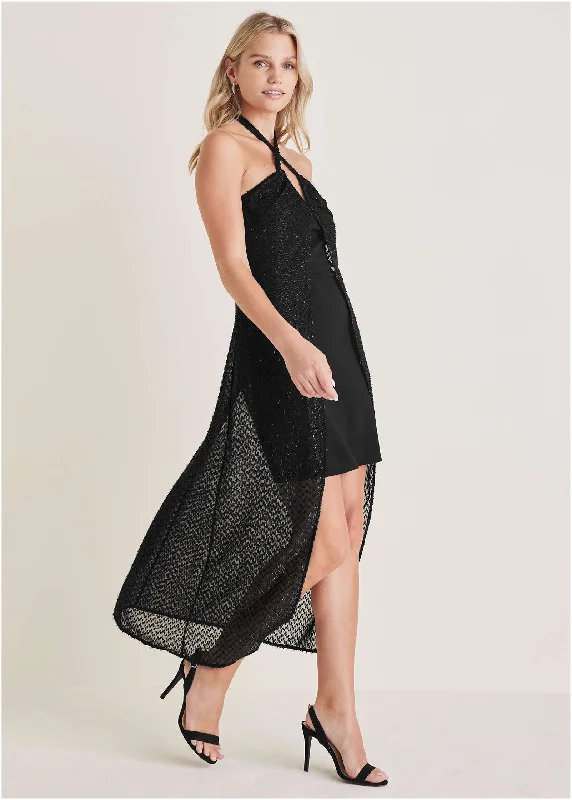 Bohemian Embroidered Party Dresses for Ladies' Beach PartiesSheer High-Low Dress - Black Bohemian Embroidered Party Dresses for Ladies' Beach PartiesSheer High-Low Dress - Black