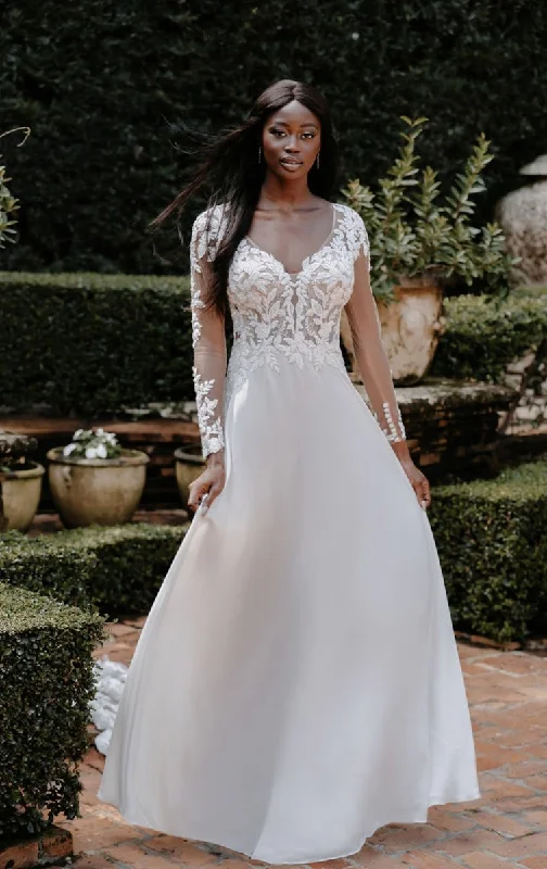 Wedding Dresses with Embroidered Stars and Sequined Dots and Sheer Sleeve and Belt for a Celestial and Playful Look9858 Wedding Dresses with Embroidered Stars and Sequined Dots and Sheer Sleeve and Belt for a Celestial and Playful Look9858