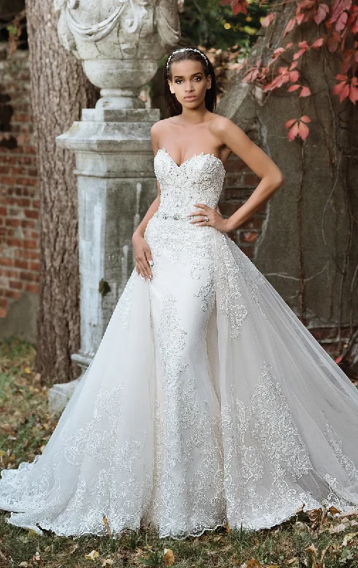 Wedding Dresses with Sequined Floral Motifs and Satin Ribbon Detailing and Lace Trim for an Elegant and Delicate Look9862