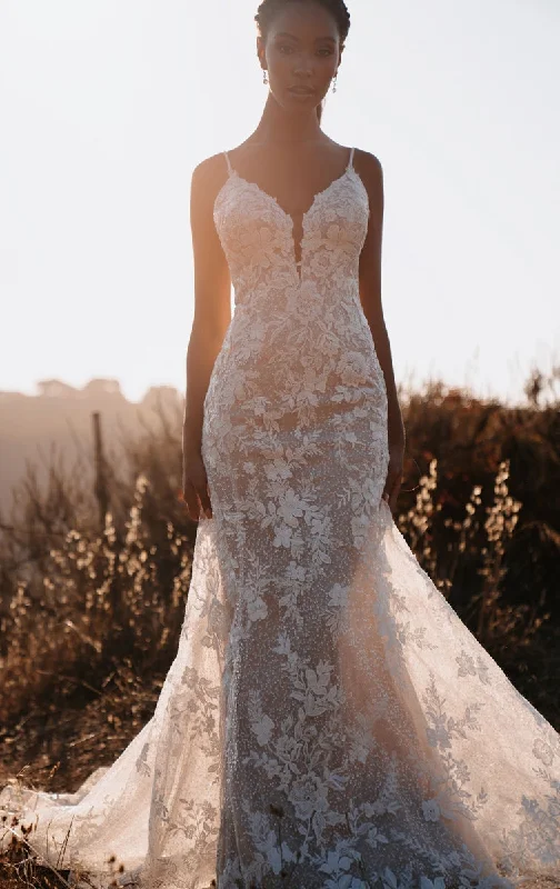 Mesh Paneled Wedding Dresses with Beaded Appliques for a Modern Edge9901