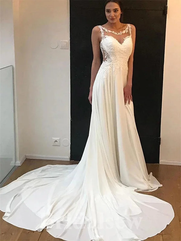 Scarlett - O'Hara - inspired wedding dressA-line Chiffon Princess Vintage Dream Beach Sleeveless Long Wedding Dresses, Bridal Gown WD454