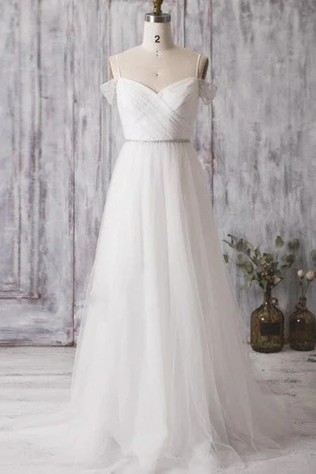 Vintage Inspired Tea Length Wedding Dresses with Embroidered FlowersA-Line Pleated Tulle Dress With Crisscross Bodice and Spaghetti Straps Vintage Inspired Tea Length Wedding Dresses with Embroidered FlowersA-Line Pleated Tulle Dress With Crisscross Bodice and Spaghetti Straps