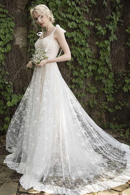 Wedding Dresses with Sequined Stripes and Sheer Back and Embroidered Birds and Belt and Embroidered Floral Patterns for a Bold and Nature Inspired LookA-Line Sweep-Brush Train Lace Wedding Dress CW3023 Wedding Dresses with Sequined Stripes and Sheer Back and Embroidered Birds and Belt and Embroidered Floral Patterns for a Bold and Nature Inspired LookA-Line Sweep-Brush Train Lace Wedding Dress CW3023