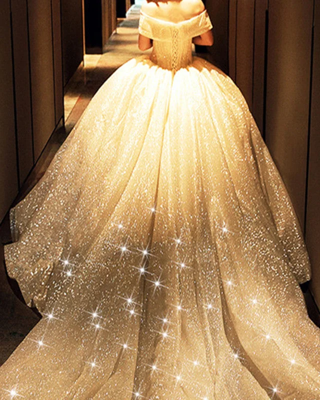 Off Shoulder Chiffon Wedding Dresses with Ruffled Hem for a Feminine TouchSparkly Wedding Ball Gown Off Shoulder Off Shoulder Chiffon Wedding Dresses with Ruffled Hem for a Feminine TouchSparkly Wedding Ball Gown Off Shoulder