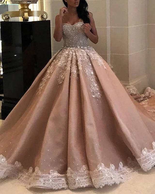 Lace Trimmed Wedding Dresses with Backless Design for a Sexy VibeBall Gown Wedding Dresses Sweetheart Beaded With 3D Flowers