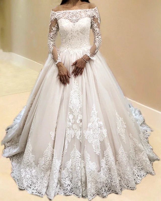 Mermaid Style Tulle Wedding Dresses with Sequined Skirt for Glamorous BridesVintage Off Shoulder Wedding Dress Lace Sleeved Mermaid Style Tulle Wedding Dresses with Sequined Skirt for Glamorous BridesVintage Off Shoulder Wedding Dress Lace Sleeved