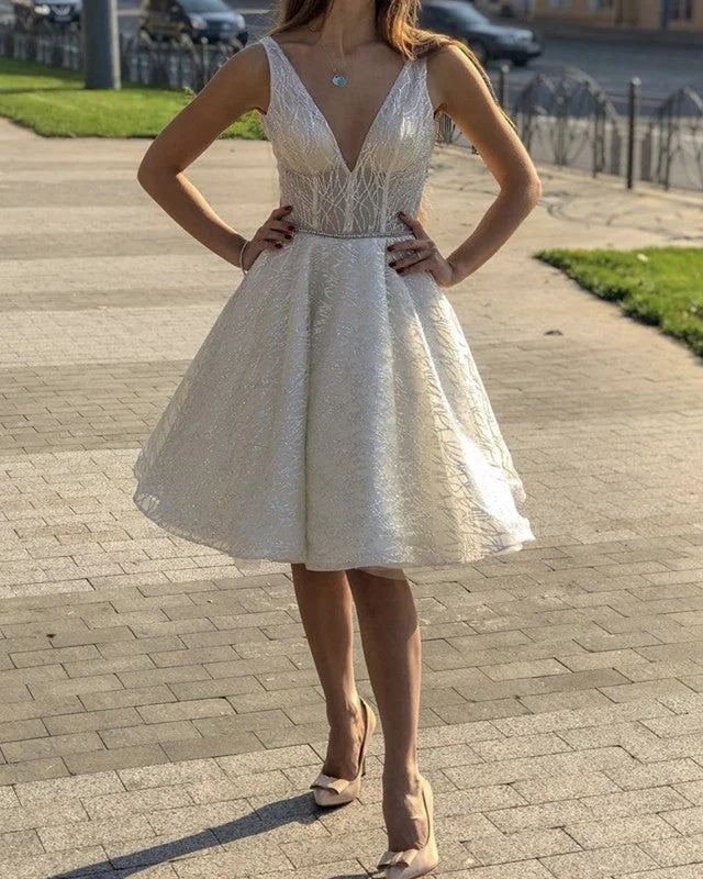 Wedding Dresses with Embroidered Stars and Sequined Dots and Sheer Sleeve and Belt and Embroidered Floral Patterns for a Celestial and Playful LookShort Sequins Wedding Dress V Neck Corset Wedding Dresses with Embroidered Stars and Sequined Dots and Sheer Sleeve and Belt and Embroidered Floral Patterns for a Celestial and Playful LookShort Sequins Wedding Dress V Neck Corset
