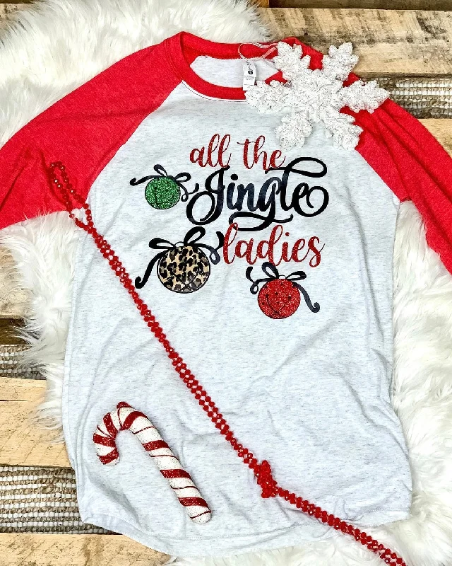 Long - sleeved women's T - shirt with a balloon - sleeve designAll The Jingle Ladies Baseball Tee