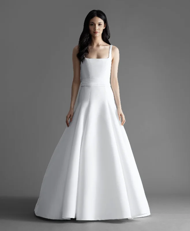 Wedding Dresses with Sheer Sleeve and Sequined Cuffs and Embroidered Bodice and Bow at the Waist for an Elegant and Sparkly LookAllison Webb Easton - Size 8 Wedding Dresses with Sheer Sleeve and Sequined Cuffs and Embroidered Bodice and Bow at the Waist for an Elegant and Sparkly LookAllison Webb Easton - Size 8