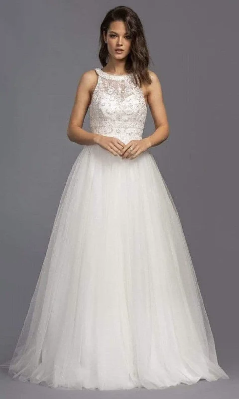 Court train A - line wedding dressAspeed Bridal - L2144 Halter Beaded Tulle A-Line Gown