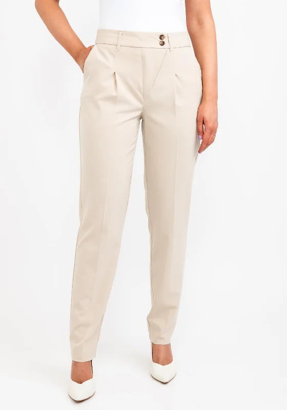 High waisted cargo joggers for women in a practical styleb.young Pleat Leg Trousers, Stone