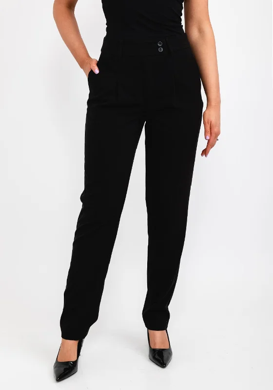 Polyester pants with stretch for women in comfortb.young Pleat Leg Trousers, Black
