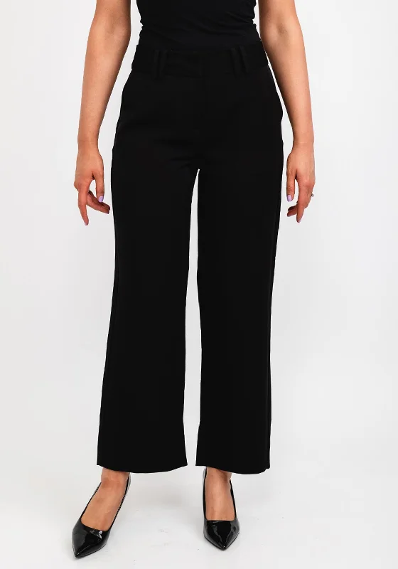 Printed flowy pants for women in a bohemian lookb.young Wide Leg Slit Cut Trousers, Black