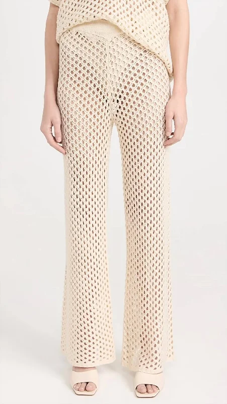 High waisted bootcut pants with belt loops for women in a flattering and adjustable styleBalmy Crochet Knit Pants In Cream